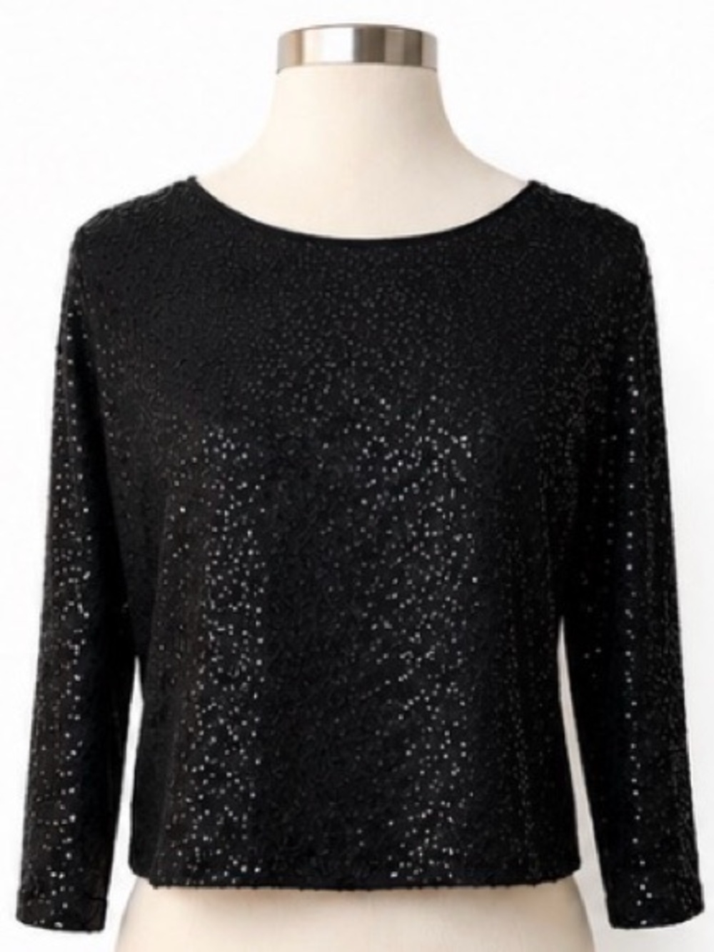 [Eileen Fisher] Black Silk Sequined Evening Top Blouse XS Holiday Party Luxe